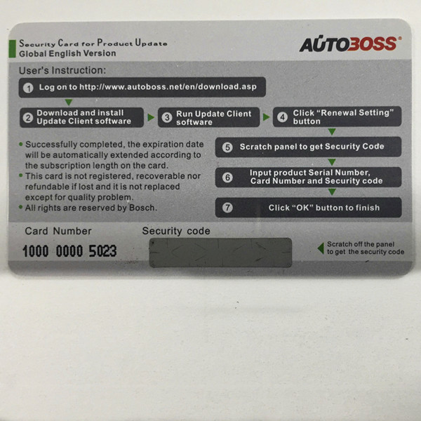 Autoboss V30 / V30 Elite Security Card เป็นเวลาหนึ่งปีออนไลน์