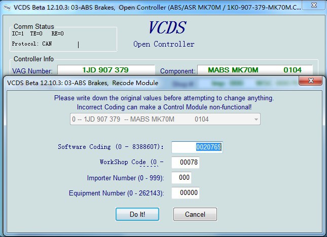 VAGS VCDS Beta 12.10.3 เบรค ABS ระบบควบคุมการเปิด