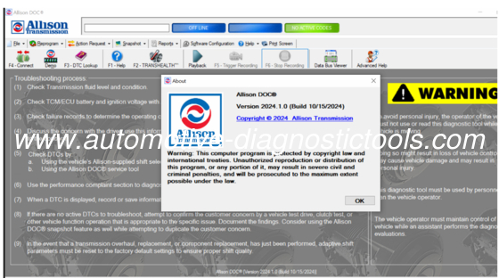 ราคาดี Allison DOC Premium V2024.11 โปรแกรมวินิจฉัยการส่งของ Allison ออนไลน์